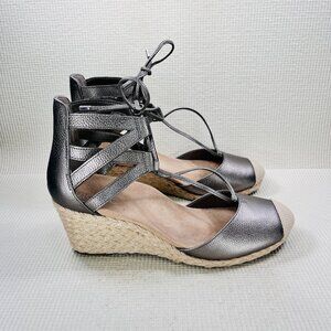 Vionic Calypso Espadrille Wedge Sandals Womens 10 Pewter Metallic Orthotic Shoe